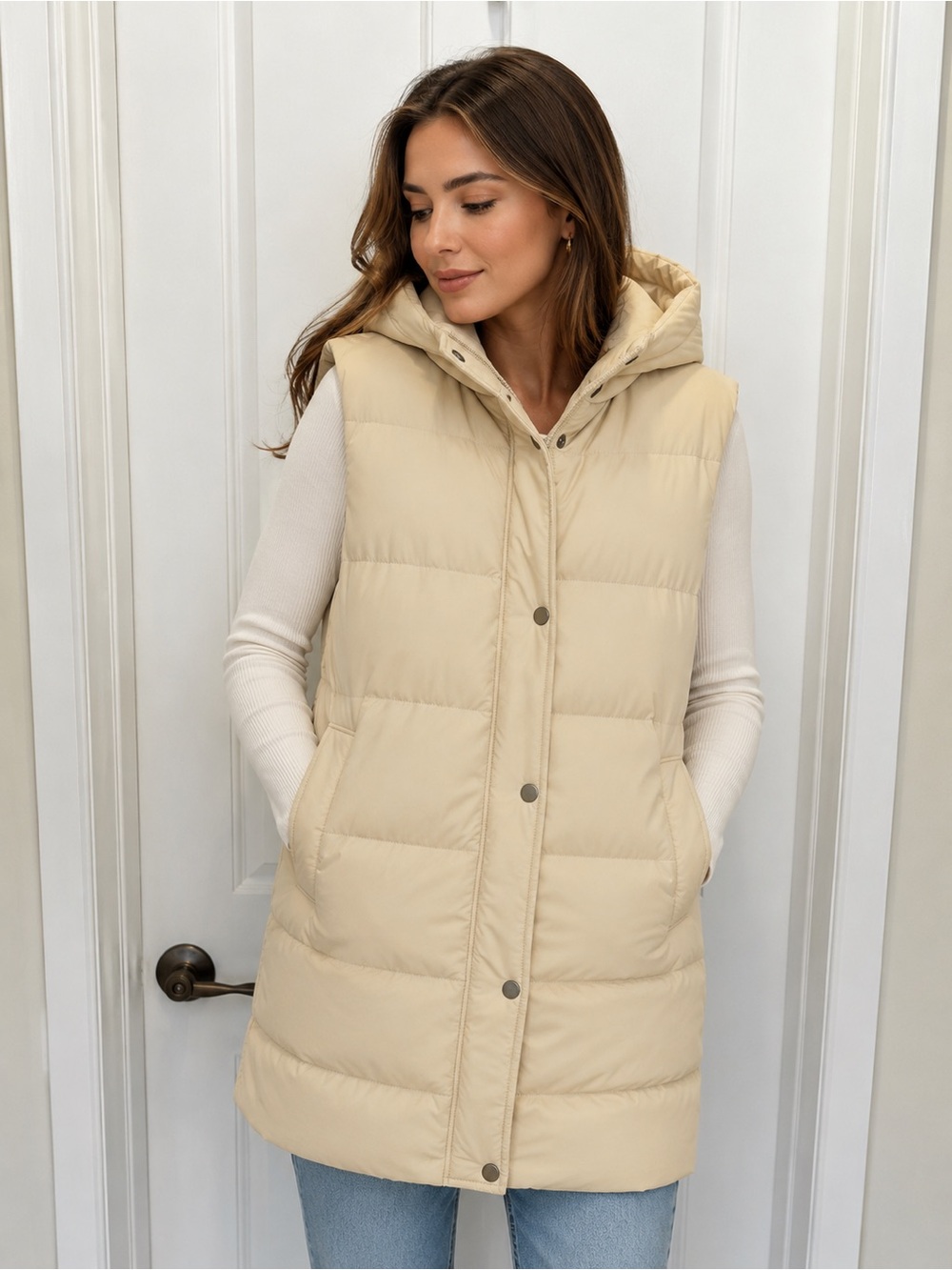 Swiss Tech Cream Hooded Puffer Vest size 4/6